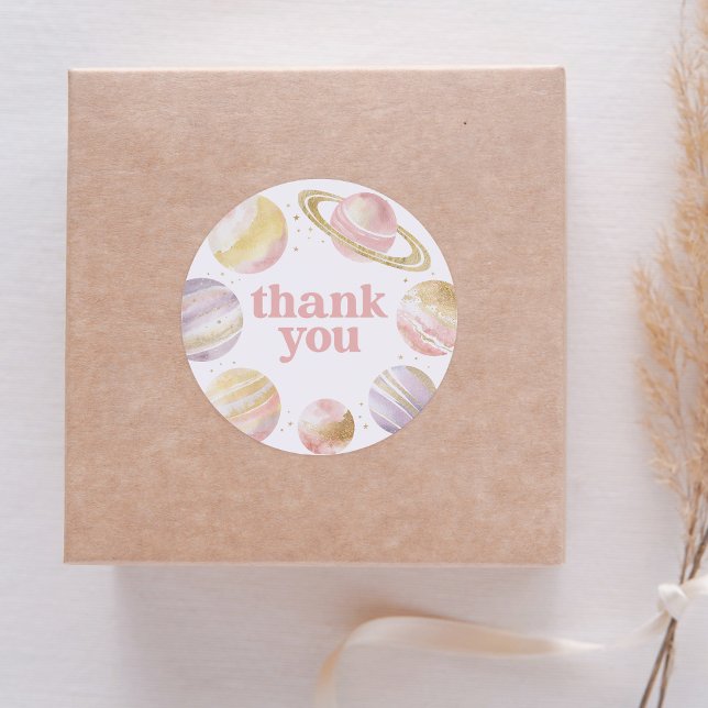 Sticker Rond Anniversaire de la fille rose de l'espace extra-at (Créateur téléchargé)