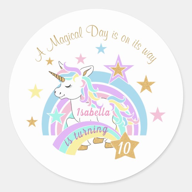 Sticker Rond Anniversaire de la licorne magique (Devant)