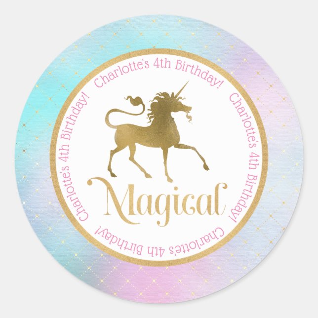 Sticker Rond Anniversaire de la licorne magique (Devant)