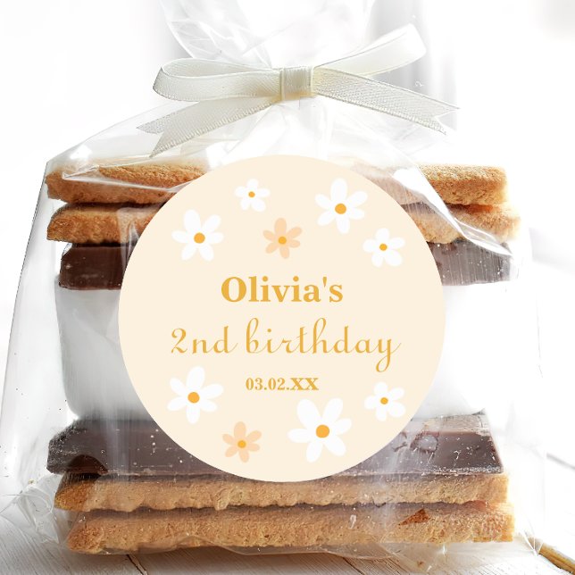 Sticker Rond Anniversaire de la marguerite jaune et blanc (Créateur téléchargé)