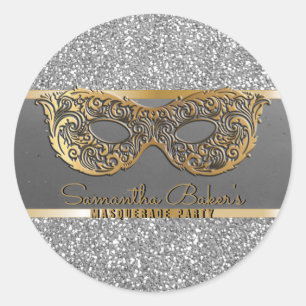 Sticker Rond Anniversaire de la Masquerade Parties scintillant 