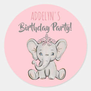 Sticker Rond Anniversaire de la princesse Eléphant Tiara Pink