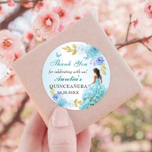 Sticker Rond Anniversaire de la Quinceanera bleu bleu bleu bleu