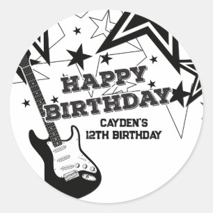Sticker Rond Anniversaire de la Rock Star Guitare Noir Blanc Ét