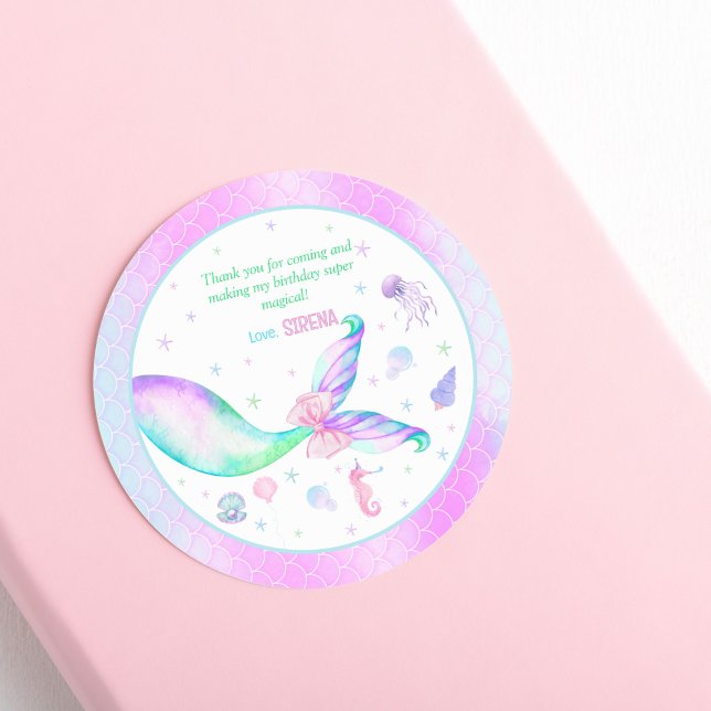 Sticker Rond Anniversaire de la sirène rose violet (Créateur téléchargé)