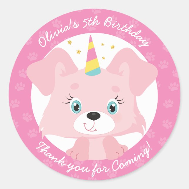 Sticker Rond Anniversaire de la Unicorn Puppy (Devant)