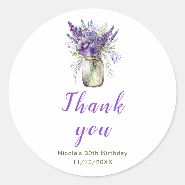 Sticker Rond Anniversaire de Lavender Mason Jar (Devant)
