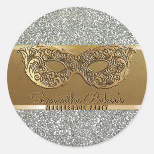 Sticker Rond Anniversaire de l'Elégante mascarade Gold Silver