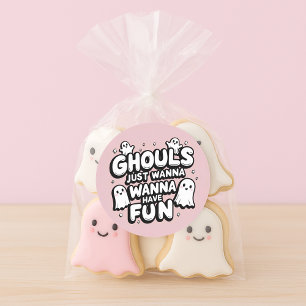 Sticker Rond Anniversaire de l'Halloween Ghost Cute   Pink Ghou