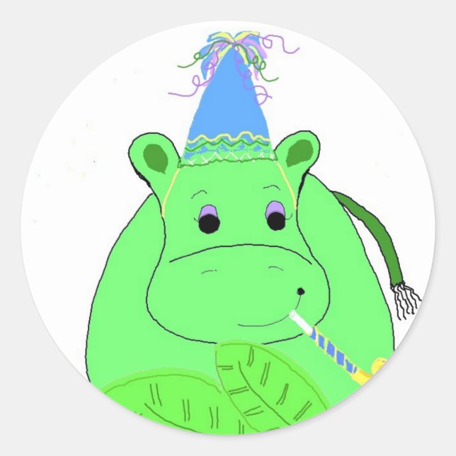 Sticker Rond Anniversaire de l'Hippopotame Vert (Devant)