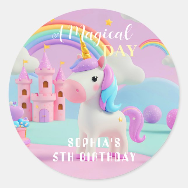 Sticker Rond Anniversaire de Licorne Fantastique Pastel (Devant)