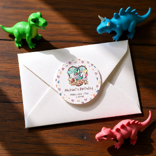 Sticker Rond Anniversaire de Little Dino Kid