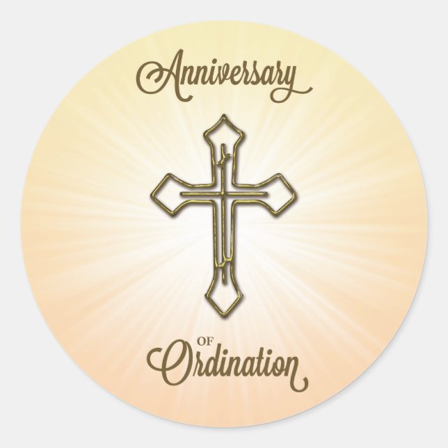 Sticker Rond Anniversaire de l'ordination, Croix sur Starburst (Devant)