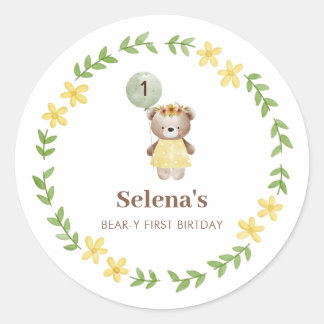 Sticker Rond Anniversaire de l'ours mignon