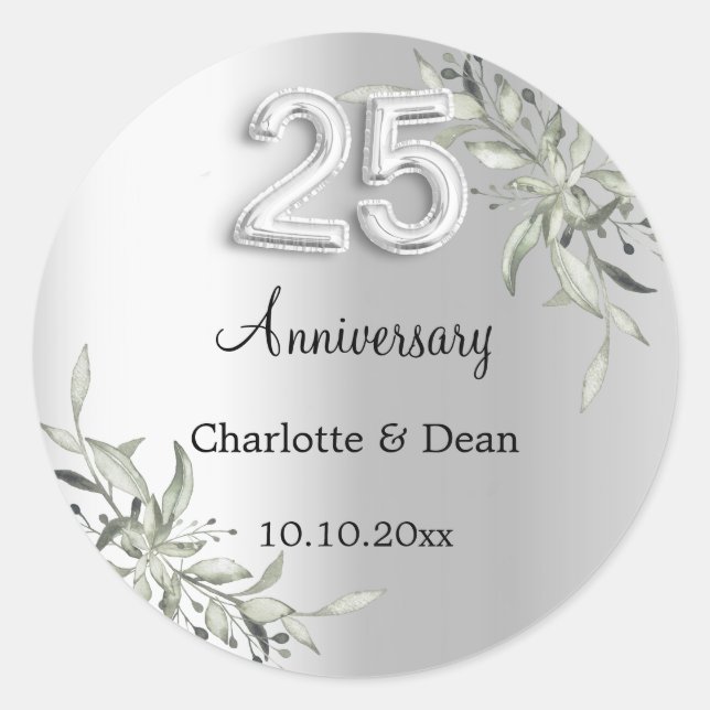 Sticker Rond anniversaire de mariage d'argent de greenery 25 an (Devant)