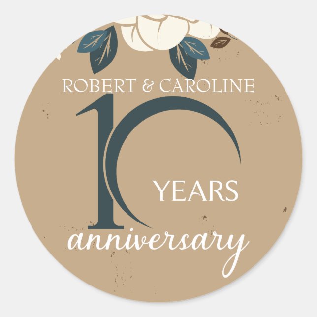 Sticker Rond Anniversaire de mariage personnalisé avec des fleu (Devant)