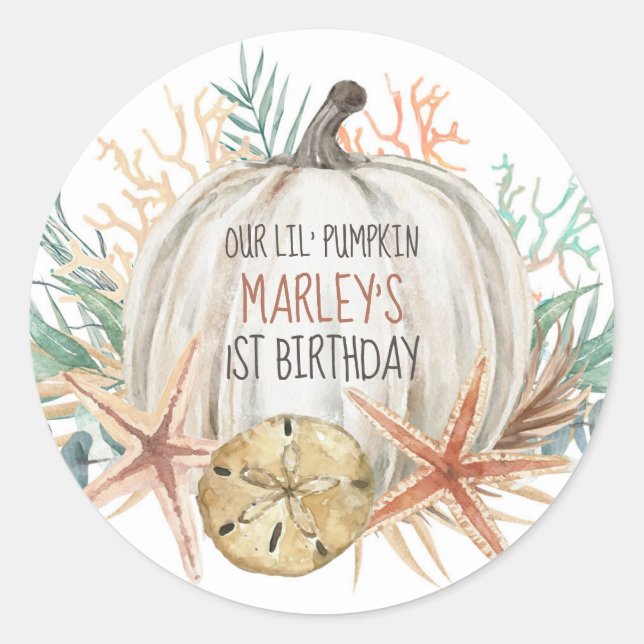 Sticker Rond Anniversaire de Petit Citrouille Côtière d'Automne (Devant)