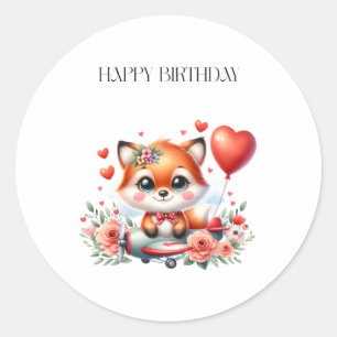 Sticker Rond Anniversaire de pilote de renard mignon