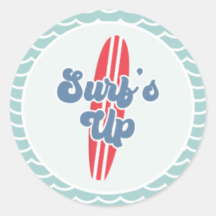 Sticker Rond Anniversaire de plage Surfs Up