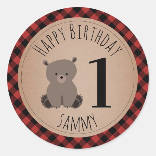Sticker Rond Anniversaire De Plaid De Bucheron De Cub D Ours De Zazzle Fr