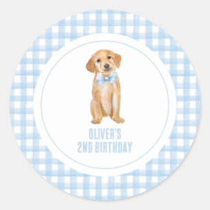 Sticker Rond Anniversaire de puppy preppy carreaux