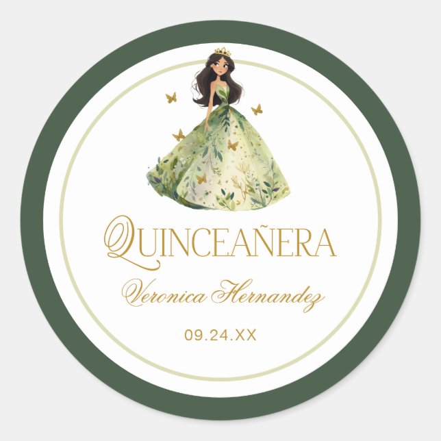 Sticker Rond Anniversaire de Quinceanera de la forêt enchantée (Devant)