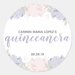 Sticker Rond Anniversaire de Quinceañera de pivoines de rose e