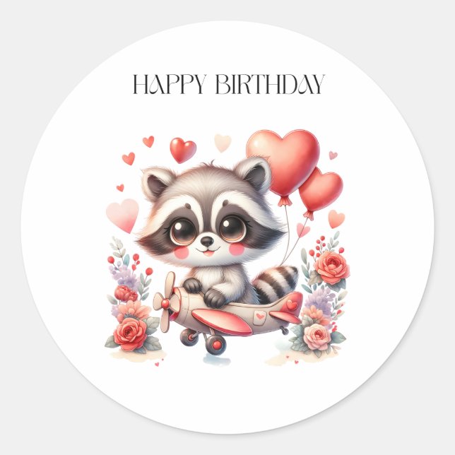 Sticker Rond Anniversaire de Raton Laveur Volant (Devant)