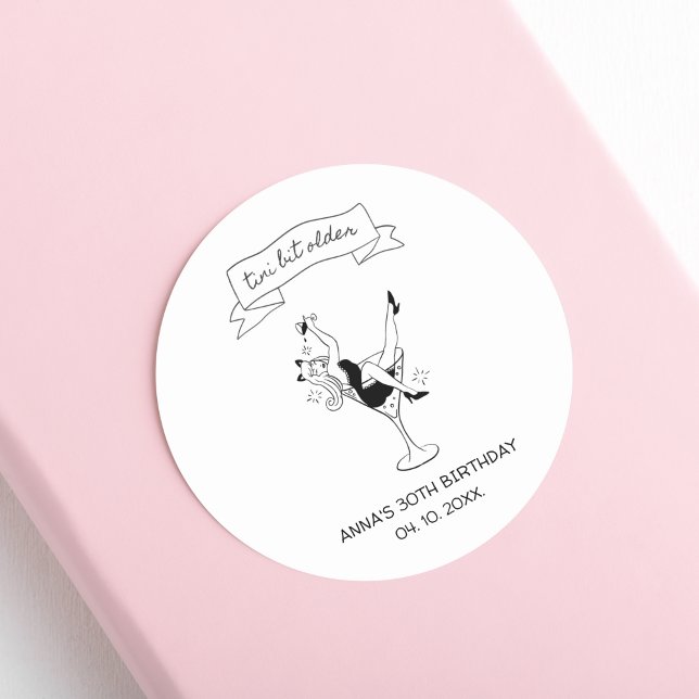 Sticker Rond Anniversaire de Tini Bit, Espresso Martini (tini bit older birthday theme custom sticker)