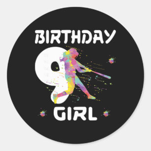 Sticker Rond Anniversaire des 9 ans tendrement Nine fille de 9