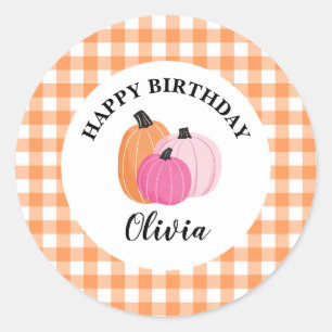 Sticker Rond Anniversaire des Citrouilles roses orange d'Hallow