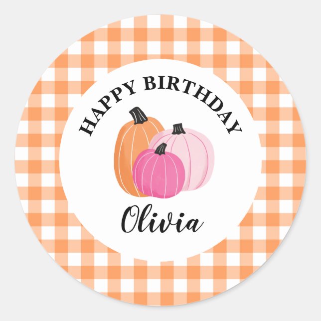 Sticker Rond Anniversaire des Citrouilles roses orange d'Hallow (Devant)