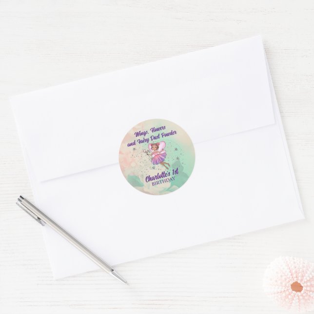 Sticker Rond Anniversaire des fées colorées (Enveloppe)