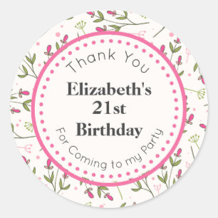 Sticker Rond Anniversaire des Fleurs sauvages roses et verts