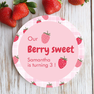 Sticker Rond Anniversaire des fraises roses et rouges
