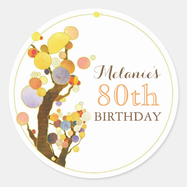 Sticker Rond Anniversaire des mignons arbres Whimsical (Devant)