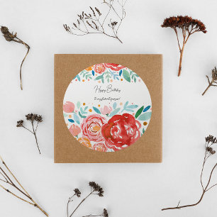 Sticker Rond Anniversaire des roses d'aquarelle