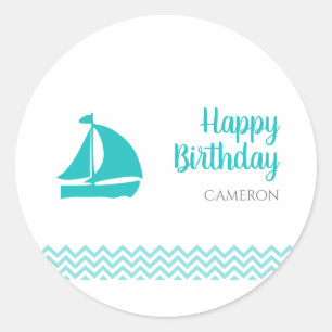 Sticker Rond Anniversaire des vagues de l'océan bleu moderne