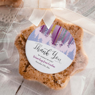 Sticker Rond Anniversaire d'hiver Bleu pourpre avec neige