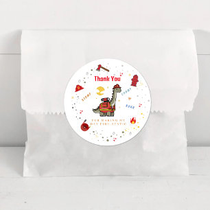Sticker Rond Anniversaire Dino Pompiers Adorables