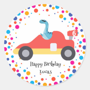Sticker Rond Anniversaire Dinosaur race voiture garçon course r