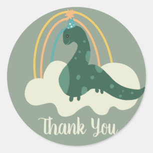 Sticker Rond Anniversaire Dinosaure Dessiné à la Main Arc-en-Ci