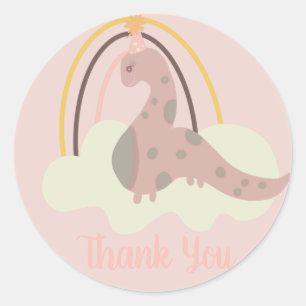 Sticker Rond Anniversaire Dinosaure Dessiné à la Main Arc-en-Ci