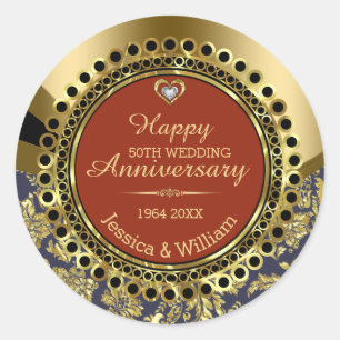 Sticker Rond Anniversaire du 50e Mariage Rouge & Or