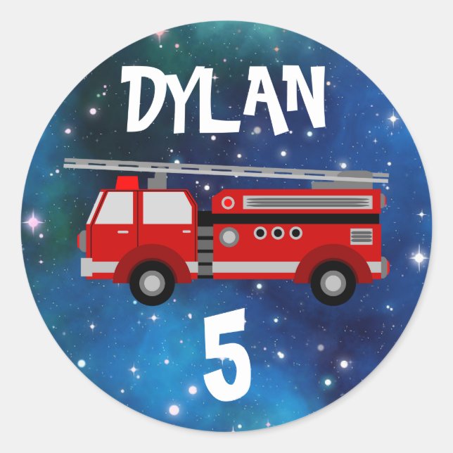 Sticker Rond Anniversaire du camion de pompiers (Devant)