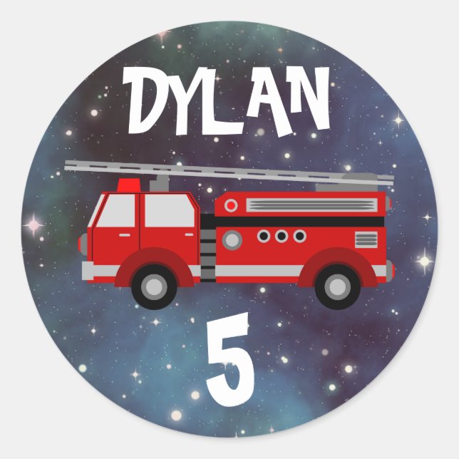 Sticker Rond Anniversaire du camion de pompiers (Devant)