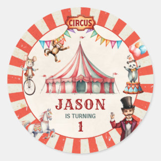 Sticker Rond Anniversaire du Carnaval de cirque vintage