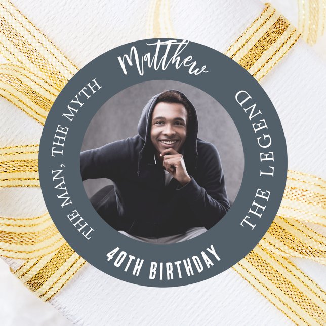 Sticker Rond Anniversaire du charbon gris photo homme mythe lég (Créateur téléchargé)