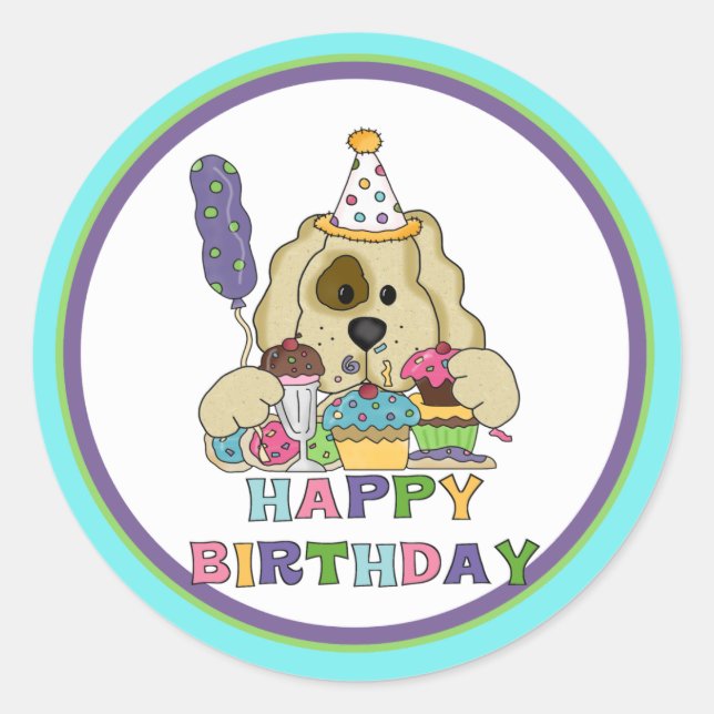 Sticker Rond Anniversaire du chien (Devant)