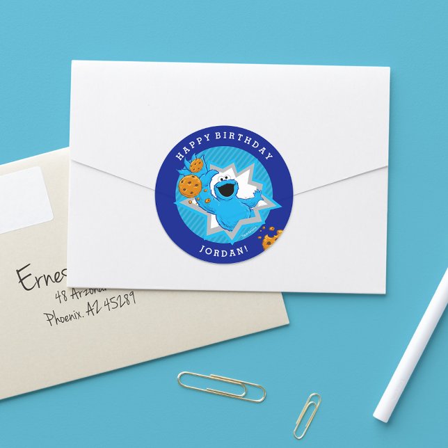 Sticker Rond Anniversaire du Cookie Monster (Créateur téléchargé)